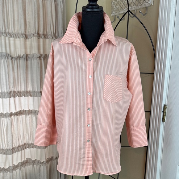 Chico's Tops - Chico’s Orange and White Striped Button Down Top Shirt 3/4 sleeve Size XL